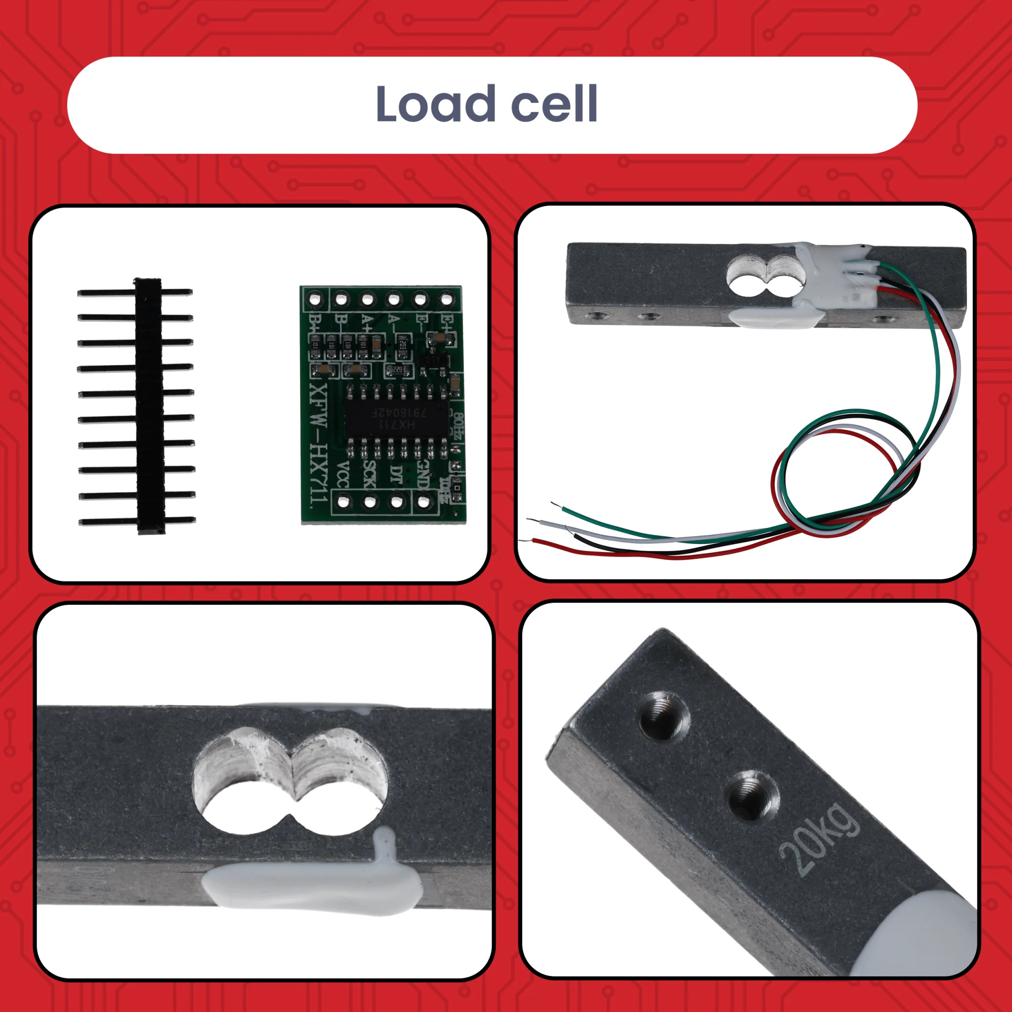 Wägezelle 20 kg mit HX711 Modul – Präzisionssensor zur Gewichtsmessung kompatibel mit Arduino & Raspberry Pi – Set inkl. Verstärker-ADC zur Kraftmessung - Image 2